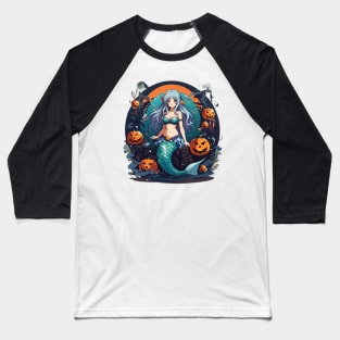 Orange Full Moon Mermaid Baseball T-Shirt